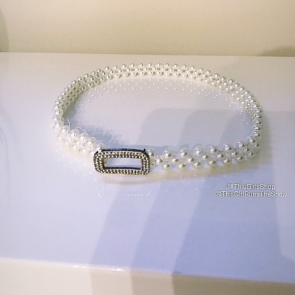 Accessories - Pearl Beaded Belt with Rhinestone